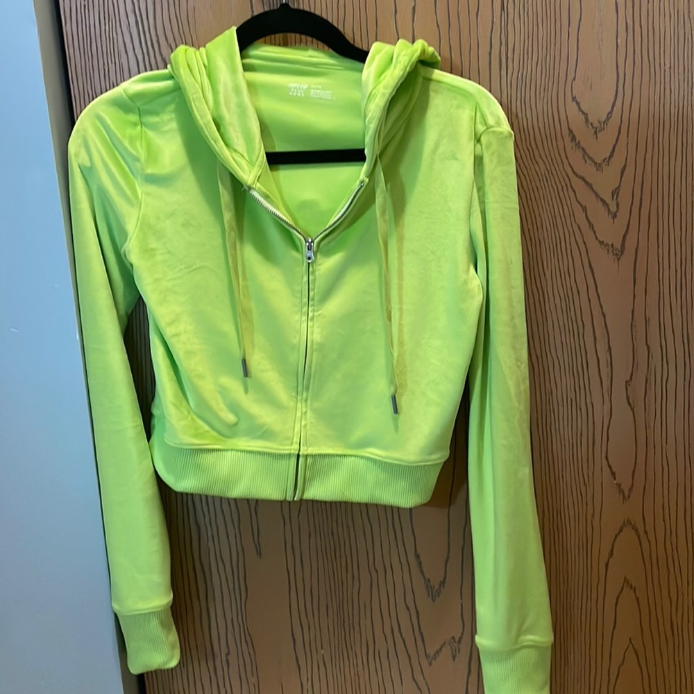 XS velour aerie lime green crop hoodie nwot